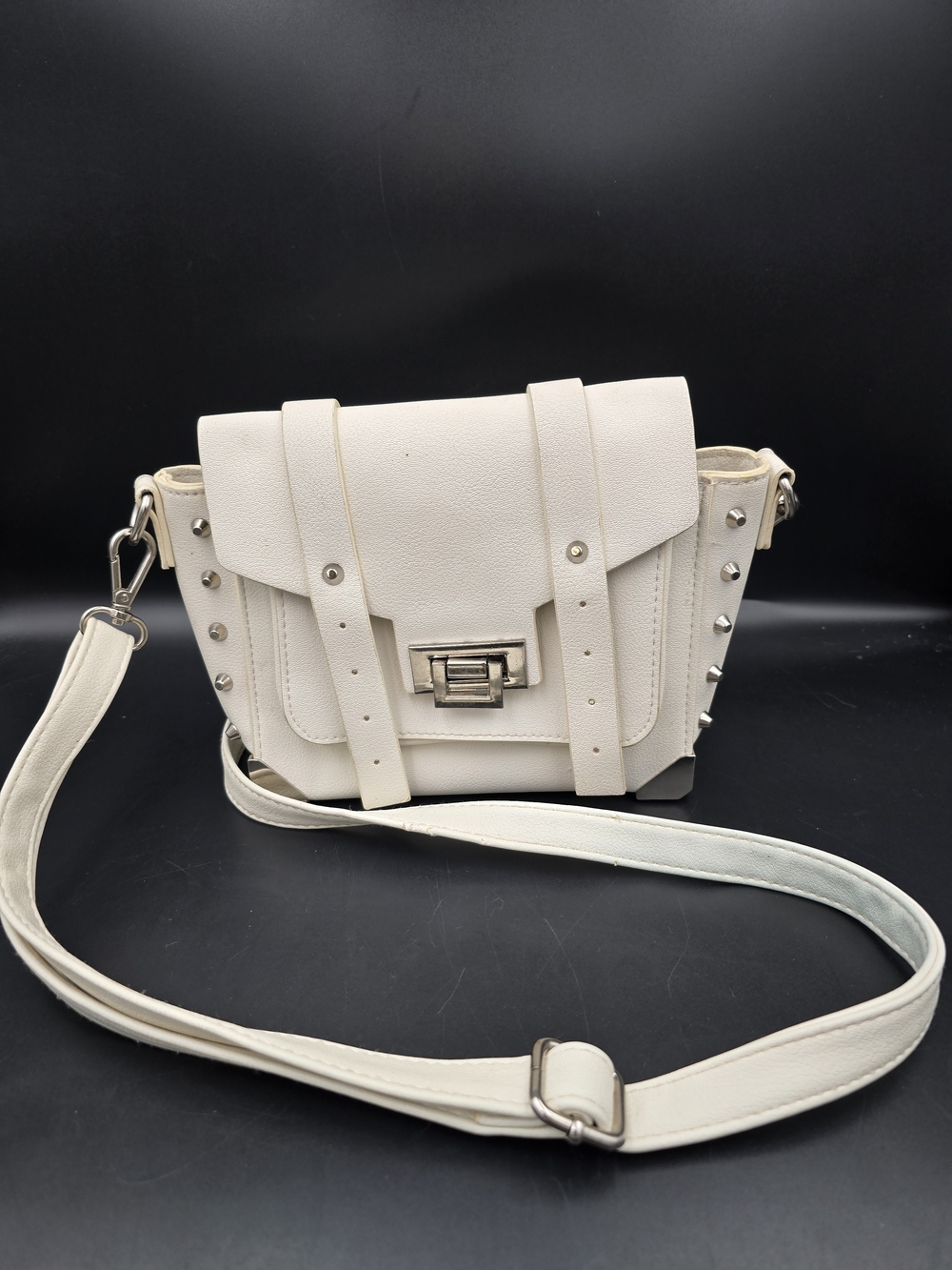 Cream Studded Crossbody Bag with Adjustable Strap